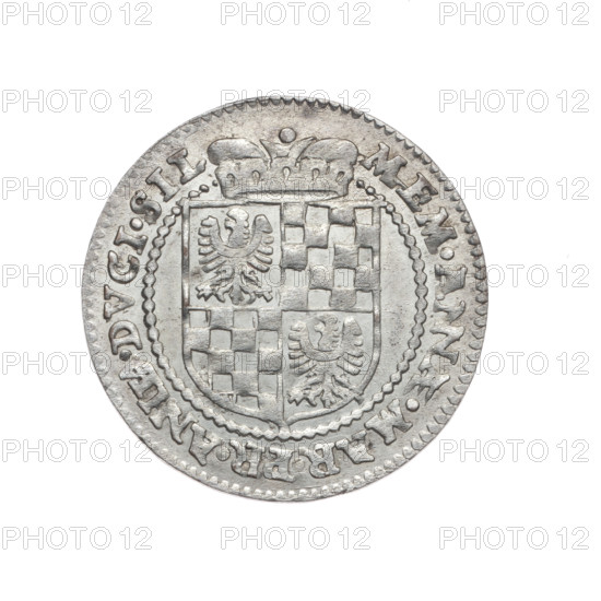 Commemorative half-orthography on the death of Anna Maria Olawska, Duchess of Brzeg-Legnica (Anna Maria Anhalt; 1561–1605). Makers: Adam Krause (fl. ?–1605), Mathias Kauerhase (engraver, fl. ca. 1572–1627), publisher. Posthumous commemorative coin (shield/heraldic motif) with four-field heraldic shield: Duchy of Legnica-Brzeg and Duchy of Brzeg coats of arms. Obverse: under the ducal mitre a four-field coat of arms of the Duchy of Legnica-Brzeg; rim inscription MEM.ANNAE.MAR.PR.ANHAL.DVCI.SIL. Reverse: rim inscription +LEG.BREG.FILII.MODESTIS:FF:QVAE; field inscription in four lines with point under reading OBIIT./M.NOV.DIE/XIV.ANNO/MDCV. Date: 1605. Place: Silesia (Duchy of Brzeg-Legnica-Wolów, Zloty Stok). Coin diameter 24.8 mm, weight 2.28 g, axis 200°.