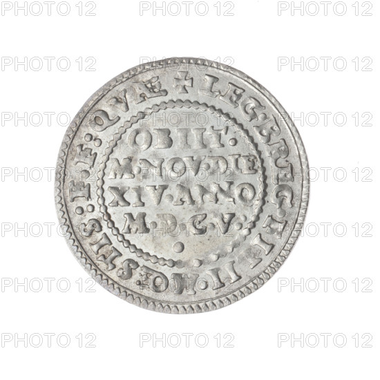 Commemorative half-orthography on the death of Anna Maria Olawska, Duchess of Brzeg-Legnica (Anna Maria Anhalt; 1561–1605). Engraver/publisher: Adam Krause; engraver: Mathias Kauerhase. Posthumous commemorative coin (shield motifs, heraldic four-field shield; Duchy of Brzeg and Duchy of Legnica-Brzeg coats of arms). Obverse: under the ducal mitre a four-field coat of arms of the Duchy of Legnica–Brzeg; rim inscription MEM.ANNAE.MAR.PR.ANHAL.DVCI.SIL. Reverse: rim inscription +LEG.BREG.FILII.MODESTIS:FF:QVAE; field inscription in four lines with point and OBIIT./M.NOV.DIE/XIV.ANNO/MDCV. Date: 1605. Place: Silesia (Duchy of Brzeg–Legnica–Wolów, Zloty Stok). Coin: diameter 24.8 mm, weight 2.28 g, axis 200°.