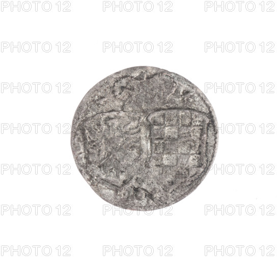grosik; Jerzy Rudolf (Duke of Legnica-Brzeg; 1595–1653) and Jan Chrystian (Duke of Legnica-Brzeg/Brzeg; 1591–1639); Piast family. Obverse: in the pearl border the Silesian eagle; on the sides the date 6 - . Reverse: in the pearl border under the ducal mitre two curved coats of arms (Legnica and Brzeg/Brzesko); below, 1603–1621. Iconography: Silesian eagle, shields, eagles, heraldic shields under the ducal mitre. Region: Silesia, Duchy of Brzesko–Legnica–Wolów, Zloty Stok. Coin (grosik), diameter 16.7 mm, weight 0.48 g, axis 270°.