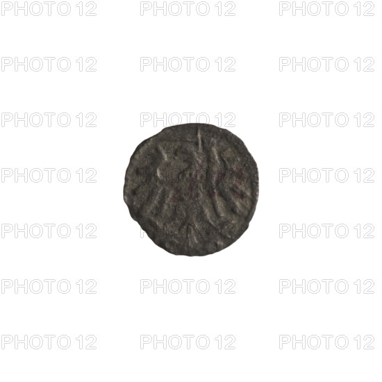 Gdansk denarius, Sigismund I the Old (King of Poland; 1506–1548). Polish coin (denarius), obverse: in the rim the Eagle of Royal Prussia; reverse: in the rim the coat of arms of Gdansk, on the sides numerals, dates and letters (– 9 / M – S, 1539). Jagiellon dynasty; city coats of arms; eagle (coat of arms). Diameter 11.6–11.8 mm; weight 0.19 g.