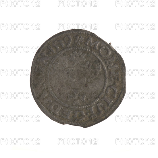 Gdansk szelag, Sigismund I the Old (King of Poland; 1506–1548). Obverse: Eagle of Royal Prussia, in the rim between pearl-shaped borders an inscription: SIGI, EI.GRA.REX.POLO. Reverse: Coat of arms of Gdansk, in the rim between pearl-shaped borders an inscription: MONE.CIVI.GEDANEN.1539. Date: 1539. Poland, Gdansk. Polish coin; eagle motifs; Jagiellon dynasty; coats of arms of cities. Diameter 20.3–20.8 mm; weight 1.15 g.