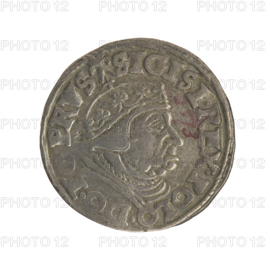 Gdansk trojak, Sigismund I the Old (King of Poland; 1506–1548). Polish coin, 1538. Obverse: Crowned male bust in profile turned to the right, inscription around the rim: .SIGIS.I.REX.POLO.D, .T, .PRVS. Reverse: W inscription in five lines around the rim, date separated by a shield with the coat of arms of Gdansk: III./GROSS:AR/TRIP:CIVI/GEDANEN/.15 - 38. Jagiellonian era; city coat of arms (Gdansk), royal bust iconography. Diameter ca. 21.0–21.3 mm; weight 2.56 g.