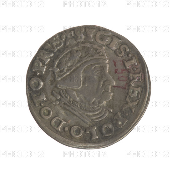 Gdansk trojak, Sigismund I the Old (King of Poland; 1506–1548). Obverse: Crowned male bust in profile turned to the right, inscription around the rim: .SIGIS.I.REX.POLO.DO.TO.PRVS. Reverse: Inscription around the rim in five lines, date separated by a shield with the coat of arms of Gdansk: .III./GROSS.AR./TRIP:CIVI/GEDANEN/.15 - 39. Date: 1539. Place: Gdansk, Poland. Type: coin (trojak). Materials/style: Polish coin, Jagiellon period; city coat of arms (Gdansk), royal bust iconography. Dimensions: diameter ~21.0–21.3 mm; weight 2.61 g.