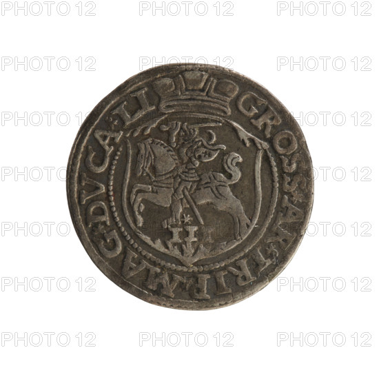 Lithuanian trojak, Sigismund II Augustus (king of Poland; 1544–1572). Aw: Under the crown a tied monogram composed of the letters SA; on the sides the year 15-63; rim inscription divided by the Axe coat of arms: .SIGIS.AVG.DG - REX.POLO.MDL. Rw: Under the ducal mitre dividing the rim a shield with the Lithuanian Pahonia and the value number II; rim inscription: GROSS.AR.TRIP.MAG.DVCA.LI. Dated 1563, Vilnius, Grand Duchy of Lithuania. Coin; diameter 21.2–21.4 mm; weight 3.05 g.