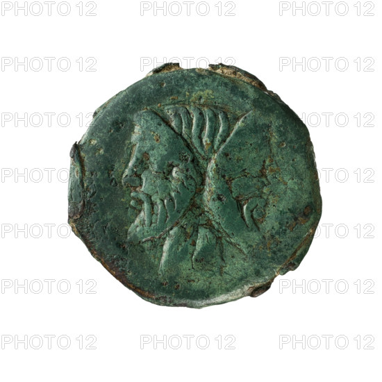 Titus, Titius, Q. (fl. 90 BC), publisher. Janus (mythology); ships; ship's prow; head of Janus. Obverse: head of Janus with laurel wreath. Reverse: ship's prow right; above Q. TITI. Date: 90 BC, Roman Republic (505–27 BC). Roman coin; diameter 28.0 mm; weight 12.50 g; axis 45°.