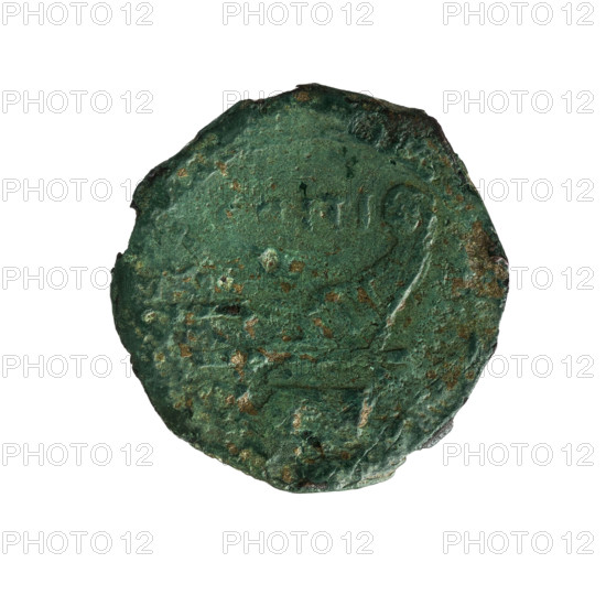 Titus, Titius, Q. (fl. 90 BC), publisher. Janus (mythology); ships; ship's prow; head of Janus. Obv. Head of Janus with laurel wreath. Rev. Ship's prow right; above Q. TITI. 90 BC. Roman Republic (505–27 BC). Rome. Coin. Diameter 28.0 mm; weight 12.50 g; axis 45°.