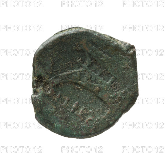 as, Titius, Q. (fl. 90 BC), publisher; Janus (mythology); ships; ship's prow; head of Janus. Obv: Head of Janus with laurel wreath. Rev: Ship's prow right; above Q. TITI. 90 BC, Roman Republic (505–27 BC), Rome. Coin; diam. 27.2–27.4 mm; weight 11.16 g; axis 270°.