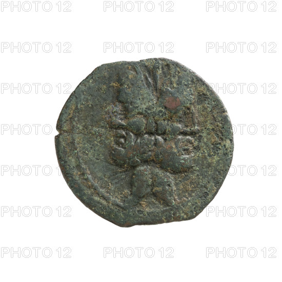 Vibius Pansa, C. (fl. 90 BC), publisher. Janus (mythology); prows of ships; ships; head of Janus. Obverse: head of Janus in laurel wreath; above I. Reverse: three prows of ships at right; above ROMA; before I; below, VIBI.PAN (in ligature). 90 BC, Roman Republic (505–27 BC). Coin; diameter 26.7 mm; weight 9.21 g; axis 135°.