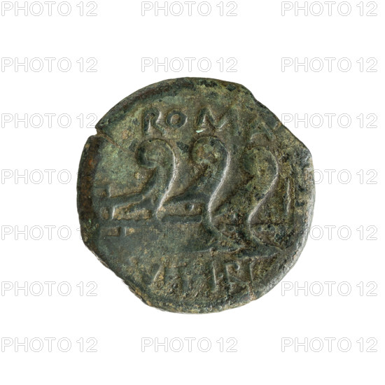 Vibius Pansa, C. (fl. 90 BC), publisher. Obverse: Head of Janus in laurel wreath; above, I. Reverse: Three prows of ships at right; above ROMA; before I; below VIBI.PAN (in ligature). Depicts Janus and ship prows. 90 BC, Roman Republic (505–27 BC). Coin; diameter 26.7 mm; weight 9.21 g; axis 135°.
