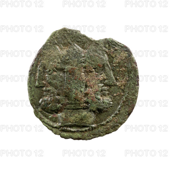 As, Rubrius Dossenus, L. (fl. 87 BC), publisher; obverse: head of Janus in laurel wreath with altar in the centre; reverse: ship's prow at right with inscription L. RVBRI/DOSSEN before I.; 87 BC, Roman Republic, Rome; coin, diameter 27.5 mm, weight 13.60 g, axis 180°.