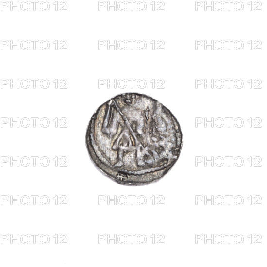 Denarius, Boleslaw III Krzywousty (prince of Poland; 1107–1138). Romanesque style; ca. 1125–1138, Poland, Kraków. Coin (denarius). Obverse: in beaded border, a knight in chain mail thrusting a spearhead into the jaws of an upside-down dragon. Reverse: in triple beaded border, an isosceles cross topped with balls; at the intersection of the arms a ball; one arm intersects the other at approx. 1/3 of its length. Iconography: equal-armed cross, spearhead (issue mark), crosses, chain mail, mouth(s), knight(s), dragons, martyrs, Adalbert (St.; ca. 956–997), fight of good against evil, fight against pagans, spears. Diameter 11.8–12.2 mm; weight 0.34 g.