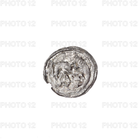 denarius, Boleslaw III Krzywousty (prince of Poland; 1086–1138), allegories, spearhead (issue mark), equal-armed cross (iconographic), chain mail (iconographic), crosses, chain mail, knight (iconographic), martyrs, dragons, knights, Romanesque (style), jaws, dragon (iconographic), jaws (iconographic), Middle Ages, fight between good and evil, Adalbert (St.; ca. 956–997), spear, fight against pagans, spears. Obv.: In a beaded border a knight in chain mail thrusting a spearhead into the jaws of a dragon turned upside down. Rv.: In a triple beaded border an isosceles cross topped with balls. At the intersection of the arms a ball. Between them, in three quarters a single ball, in the fourth a dot. One arm intersects the other at approx. 1/3 of its length. c. 1125–1138. Poland, Kraków. Coin. Diameter 12.2–12.8 mm. Weight 0.25 g.