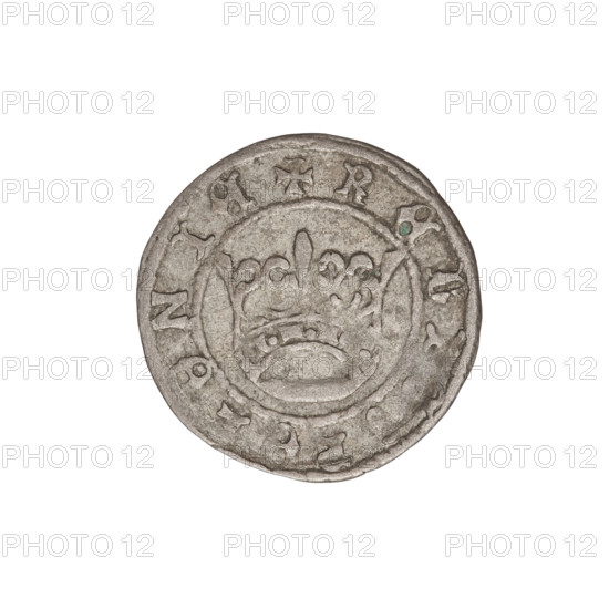 half-grosz korona, Sigismund I the Old (King of Poland; 1506–1548), obverse: Polish eagle with head facing left (eagles, talons, crowns, wings); reverse: crown, date range 1506–1548; coin, diameter 19.0 mm, weight 0.96 g