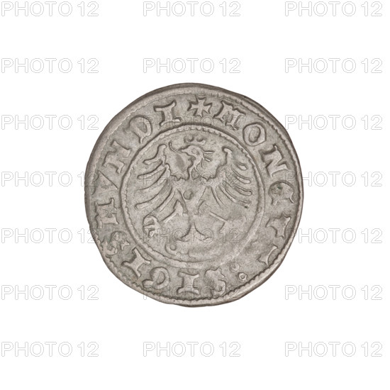 Crown half-grosz, Sigismund I the Old (King of Poland; 1506–1548). Obverse: Polish eagle with crown, head turned left, talons at the bottom; inscription in the rim. Reverse: crowned crown facing forward; inscription in the rim; dated 1508. Coin of Poland; diameter ~18.5–18.8 mm; weight 0.90 g.