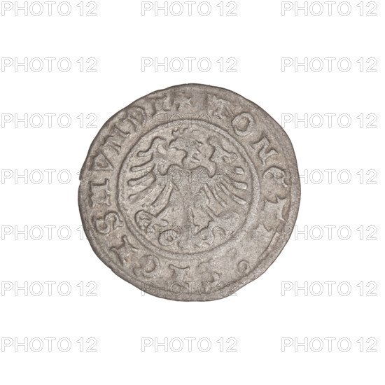 Crown half-grosz, Sigismund I the Old (King of Poland; 1506–1548). Obverse: Polish crowned eagle facing left, talons at the bottom; inscription in the rim. Reverse: Crown facing forward; inscription in the rim. Date: 1508. Poland. Coin; diameter 19.0 mm, weight 0.92 g. Symbols: eagles, talons, crowns, wings.