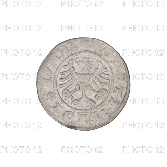 Crown half-grosz, Sigismund I the Old (King of Poland; 1506–1548). Obverse: Polish eagle with crown, head turned left, talons at the bottom; inscription in the rim. Reverse: Crown in front; inscription in the rim. 1508. Poland. Coin. Diameter 18.5 mm; weight 0.96 g.