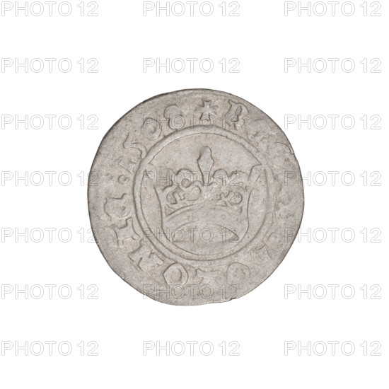 Crown half-grosz, Sigismund I the Old (King of Poland; 1506–1548). Obverse: Polish crowned eagle facing left, talons at bottom; rim inscription. Reverse: crown in front; rim inscription. Date: 1508. Poland. Coin, diameter 18.5 mm, weight 0.96 g.