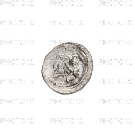 denarius, Boleslaw III Krzywousty (prince of Poland; 1086–1138), crosses, equal-armed cross, allegories, chain mail, jaws, martyrs, knight, Romanesque (style), spearhead (issue mark), dragons, knights, dragon, fight between good and evil, Middle Ages, spear, fight against pagans, Adalbert (Saint; ca. 956–997). Obverse: in the beaded border, a knight in chain mail thrusting a spearhead into the jaws of a dragon turned upside down. Reverse: in the triple beaded border, an isosceles cross topped with balls; between its arms, one ball. ca. 1125–1138. Poland, Kraków. Coin; diameter 12.1 mm; weight 0.36 g.