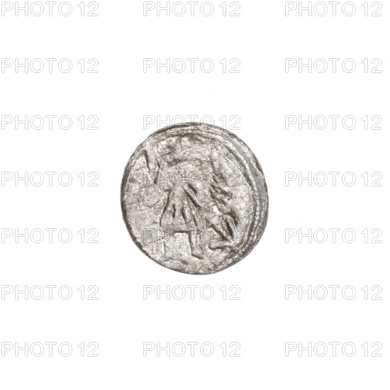 Denarius, Boleslaw III Krzywousty (prince of Poland; 1086–1138). Obverse: in the beaded border, a knight in chain mail thrusting a spearhead into the jaws of an upside-down dragon. Reverse: in the triple beaded border, an isosceles cross topped with balls; at the intersection of the cross's arms, a ball; between its arms, one ball. Allegorical imagery: equal-armed cross, chain mail, spearhead (issue mark), crosses, jaws, martyrs, knight, dragons, Romanesque style, knights, Middle Ages, dragon, fight against pagans, fight between good and evil, spear, Adalbert (Saint; ca. 956–997). Date: ca. 1125–1138. Place: Kraków, Poland. Object: coin (denarius). Diameter: 12.2 mm. Weight: 0.34 g.