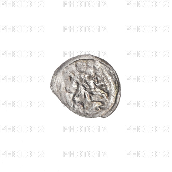 denarius, Boleslaw III Krzywousty (prince of Poland; 1086–1138), allegories, equal-armed cross, spearhead (issue mark), crosses, jaws, chain mail, knight, martyrs, Romanesque (style), knights, dragons, dragon, Adalbert (Saint; ca. 956–997), fight between good and evil, fight against pagans, Middle Ages, spears, spear. Obv.: In the beaded border, a knight in chain mail thrusting a spearhead into the jaws of an upside-down dragon. Rv.: In the triple beaded border, an isosceles cross topped with balls (two of them with one dot each). At the intersection of the cross's arms, a ball. Between them, three balls and one dot. ca. 1125–1138, Poland, Kraków, coin; diameters 11.1 mm and 12.8 mm; weight 0.19 g.