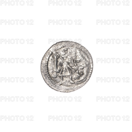 denarius, Boleslaw III Krzywousty (prince of Poland; 1086–1138), allegories, equal-armed cross, crosses, jaws, chain mail, martyrs, spearhead (issue mark), knight, Romanesque (style), dragons, knights, dragon, Middle Ages, fight between good and evil, fight against pagans, spear, Adalbert (Saint; ca. 956–997). Obv.: In the beaded border, a knight in chain mail thrusting a spearhead into the jaws of a dragon turned upside down. A ball under the knight's right elbow. Rv.: In the triple beaded border, an isosceles cross topped with balls. Between its arms, one ball. In one quarter, near the center of the cross, a dot. ca. 1125–1138, Poland, Kraków; coin; diameter 12.2–12.5 mm; weight 0.30 g