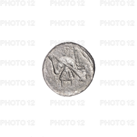denarius, Boleslaw III Krzywousty (prince of Poland; 1107–1138), allegories, Boleslaw III Krzywousty (prince of Poland; 1086–1138), equal-armed cross, chain mail, spearhead (issue mark), chain mail, crosses, jaws, martyrs, knight, dragons, Romanesque (style), dragon, jaws, knights, Adalbert (St.; ca. 956–997), fight between good and evil, fight against pagans, Middle Ages, spear, spears, Obv. In the beaded border, a knight in chain mail thrusting a spearhead into the jaws of a dragon turned upside down. Rv. In the triple beaded border, an isosceles cross topped with balls. At the intersection of the arms, a ball. Between them, one ball. One arm intersects the other at approximately 1/3 of its length., ca. 1125–1138, Kraków, Poland, coin, diameter 12.1 mm, diameter 12.3 mm, weight 0.41 g
