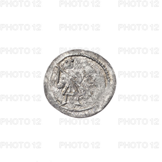denarius, Boleslaw III Krzywousty (prince of Poland; 1086–1138), allegories, equal-armed cross, spearhead (issue mark), chain mail, crosses, martyrs, jaws, knight, Romanesque (style), dragons, dragon, knights, Middle Ages, fight between good and evil, Adalbert (Saint; ca. 956–997), fight against pagans, spear, spears. Obv. In the beaded border, a knight in chain mail thrusting a spearhead into the jaws of a dragon turned upside down. Rv. In the triple beaded border, an isosceles cross topped with balls; between its arms, one ball. ca. 1125–1138. Poland, Kraków. Coin. Diameter 13.3–13.9 mm. Weight 0.40 g.