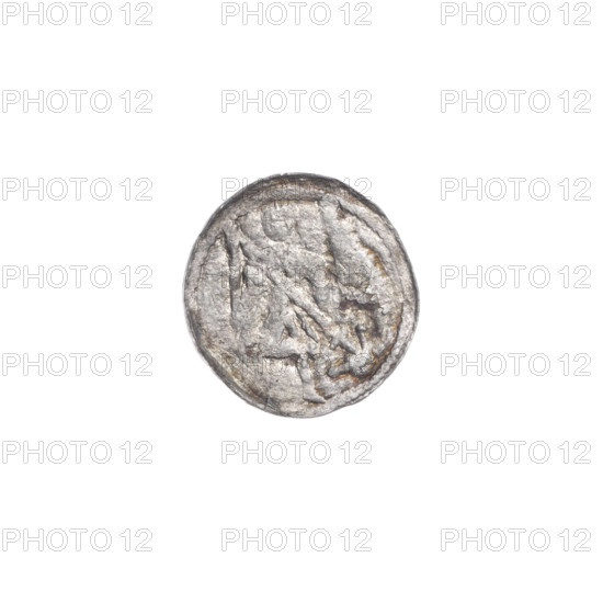 denarius, Boleslaw III Krzywousty (prince of Poland; 1107–1138), allegories, Boleslaw III Krzywousty (prince of Poland; 1086–1138), equal-armed cross, spearhead (issue mark), crosses, chain mail, martyrs, knight, jaws, Romanesque (style), jaws, dragons, knights, dragon, Middle Ages, fight against pagans, spear, spears, Adalbert (Saint; ca. 956–997), fight between good and evil, Obv. In the linear border, a knight in chain mail thrusting a spearhead into the jaws of a dragon turned upside down. Rv. In the triple beaded border, an isosceles cross topped with balls. Between its arms, three balls. One arm intersects the other at approximately 1/3 of its length. ca. 1125–1138, Kraków, Poland, coin, diameter 12.1 mm–12.6 mm, weight 0.30 g