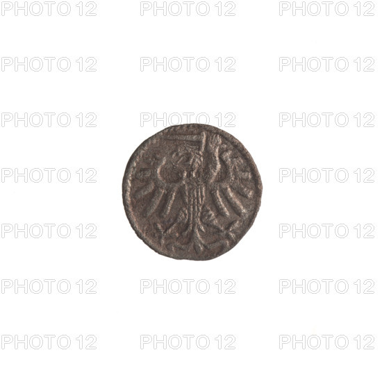 Gdansk denarius of Sigismund I the Old (King of Poland; reign 1506–1548). Obverse: in the border the Eagle of Royal Prussia. Reverse: in the border the coat of arms of Gdansk, with numerals, dates and letters at the sides: - 9 / M - S, 1539. Polish coin; motifs include eagle (coat of arms), Jagiellon dynasty, city coats of arms. Diameter ~12.0–12.2 mm; weight 0.32 g.
