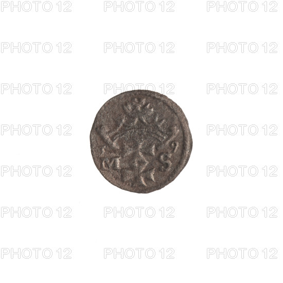 Gdansk denarius, Sigismund I the Old (King of Poland; 1506–1548). Silver coin (denarius). Obverse: in the border the Eagle of Royal Prussia. Reverse: in the border the coat of arms of Gdansk; on the sides numerals, dates and letters: - 9 / M - S, 1539. Features: Eagle (coat of arms), eagles, Jagiellons (dynasty), city coats of arms. Poland, Gdansk. Diameter 12.0–12.2 mm, weight 0.32 g.