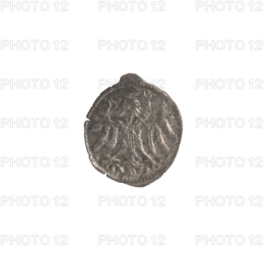 Gdansk denarius, Sigismund I the Old (King of Poland; reign 1506–1548). Obverse: Royal Prussia eagle in the border. Reverse: coat of arms of Gdansk in the border, flanked by date numerals 4 - 7, 1547. Polish coin; motifs: eagle (coat of arms), Jagiellon dynasty, city coat of arms. Diameter 12.2–14.0 mm; weight 0.25 g.