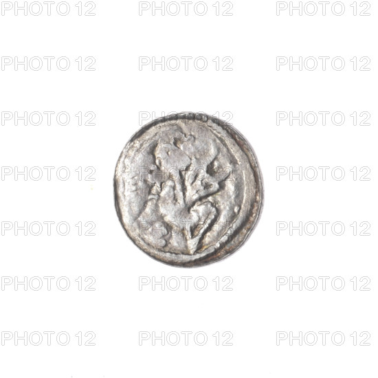 denarius, Boleslaw III Krzywousty (prince of Poland; 1086–1138 / reign 1107–1138), Romanesque style, ca. 1125–1138, Poland, Kraków; coin; Obverse: in the beaded border, a knight in chain mail thrusting a spearhead into the jaws of an upside-down dragon; Reverse: in the triple beaded border, an isosceles cross topped with balls, between its arms one sun; motifs: allegories, chain mail, equal-armed cross, jaws, crosses, spearhead (issue mark), martyrs, dragons, knights, dragon, Middle Ages, fight between good and evil, knight, fight against pagans, Adalbert (Saint; ca. 956–997), spear, spears; diameter 12.3–12.8 mm; weight 0.46 g
