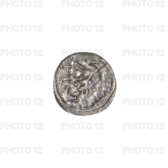 Denarius of Boleslaw III Krzywousty (prince of Poland; 1086–1138). Obverse: in a beaded border, a knight in chain mail thrusting a spearhead into the jaws of an upside-down dragon. Reverse: in a triple beaded border, an isosceles cross topped with balls; a ball at the intersection of the arms and one between the arms. Allegorical Christian/medieval iconography (knights, martyrs, fight against pagans, battle between good and evil); Romanesque style; references to St. Adalbert. Date: ca. 1125–1138. Place: Poland, Kraków. Coin. Diameter 11.6–12.1 mm. Weight 0.39 g.