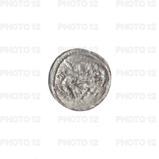 denarius, Boleslaw III Krzywousty (prince of Poland; 1086–1138), allegories, equal-armed cross, spearhead (issue mark), crosses, jaws, chain mail, knight, dragons, martyrs, Romanesque (style), dragon, knights, Middle Ages, Adalbert (St.; ca. 956–997), fight between good and evil, spear, spears, fight against pagans, Obv. In the beaded border, a knight in chain mail thrusting a spearhead into the jaws of a dragon turned upside down. Rv. In the triple beaded border, an isosceles cross topped with balls. Between its arms, one ball. ca. 1125–1138, Poland, Kraków, coin, diameter 11.9–12.3 mm, weight 0.30 g