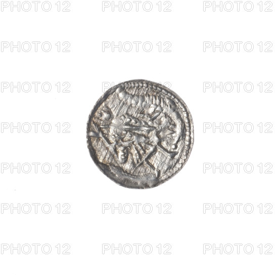 denarius, Boleslaw III Krzywousty (prince of Poland; 1086–1138), allegories, spearhead (issue mark), equal-armed cross (iconographic), crosses, jaws (iconographic), chain mail (iconographic), martyrs, Romanesque (style), knight (iconographic), dragons, dragon (iconographic), Middle Ages, fight against pagans (iconographic), fight between good and evil (iconographic), spear (iconographic), Adalbert (Saint; ca. 956–997), spears. Obv.: In the beaded border, a knight in chain mail thrusting a spearhead into the jaws of a dragon turned upside down. Rv.: In the triple beaded border, an isosceles cross topped with spheres (one of them with a dot). At the intersection of the arms, a sphere. Between them, one sphere (three of them with a dot). Ca. 1125–1138, Poland, Kraków, coin, diameter 11.9–12.1 mm, weight 0.43 g
