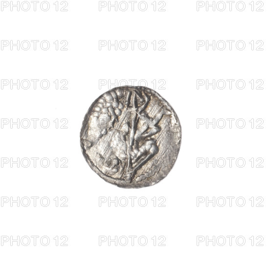 denarius, Boleslaw III Krzywousty (prince of Poland; 1086–1138), allegories, chain mail (iconographic), spearhead (issue mark), crosses, equal-armed cross (iconographic), jaws (iconographic), knight (iconographic), martyrs, Romanesque (style), dragon (iconographic), knights, dragons, Middle Ages, fight between good and evil (iconographic), fight against pagans (iconographic), Adalbert (Saint; ca. 956–997), spear (iconographic), spears. Obv. In the beaded border, a knight in chain mail thrusting a spearhead into the jaws of a dragon turned upside down. Rv. In the triple beaded border, an isosceles cross topped with balls; at the intersection of the arms, a ball; between the arms, one ball. ca. 1125–1138. Poland, Kraków. Coin. Diameter 11.6–12.1 mm. Weight 0.38 g.