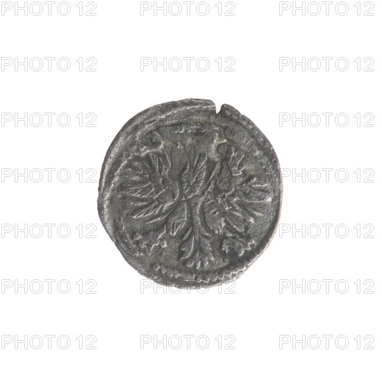 Lithuanian denarius, Sigismund II Augustus (King of Poland; 1544–1572); emblems of the Jagiellons dynasty; Polish eagle and Lithuanian Pursuer emblems. Obverse: Polish eagle in the rim. Reverse: Lithuanian Pursuer in the rim, below the year 1546. Dated 1546. Grand Duchy of Lithuania, Vilnius. Coin; diameter ~12.5–13.0 mm; weight 0.3 g.
