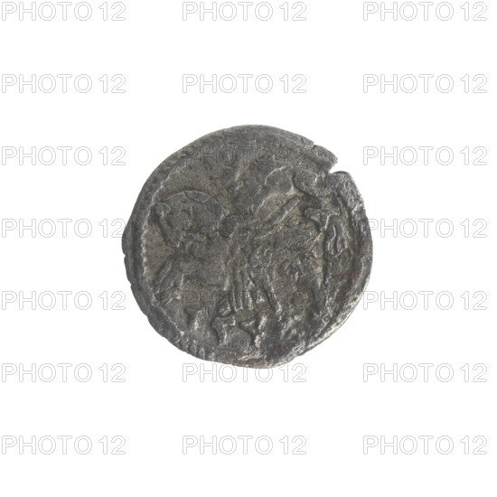 Lithuanian denarius, Sigismund II Augustus (King of Poland; 1544–1572); emblems of the Jagiellon dynasty; obverse: Polish eagle in the rim; reverse: Lithuanian Pursuer in the rim, below the year 1546; Grand Duchy of Lithuania, Vilnius; coin; diameter 12.5–13.0 mm; weight 0.3 g.