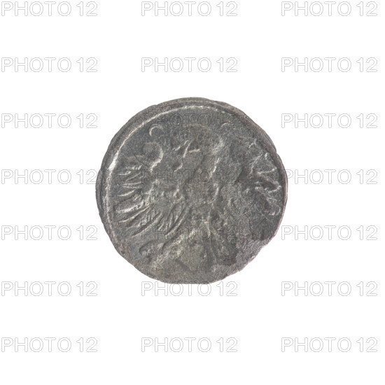 Lithuanian denarius, Sigismund II Augustus (King of Poland; 1544–1572); emblems of the Jagiellon dynasty; Polish coin featuring eagles and the Lithuanian Pursuer (Pahonia). Obverse: Polish Eagle in the rim. Reverse: Lithuanian Pursuer in the rim, below the year 1546. Grand Duchy of Lithuania, Vilnius. Coin, diameter 12.3–13.0 mm, weight 0.25 g.