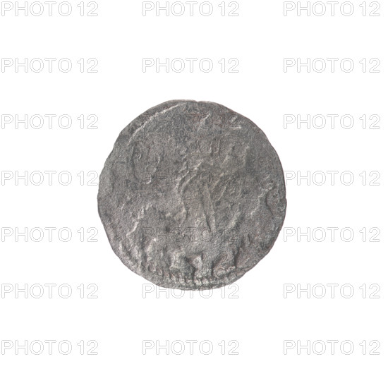 Lithuanian denarius, Sigismund II Augustus (King of Poland; 1544–1572); emblems of the Jagiellon dynasty; Polish eagle and Lithuanian Pursuer emblems. Obverse: Polish Eagle in the rim. Reverse: Lithuanian Pursuer in the rim, below the year 1546. Dated 1546. Grand Duchy of Lithuania, Vilnius. Coin. Diameter: 12.3–13.0 mm. Weight: 0.25 g.