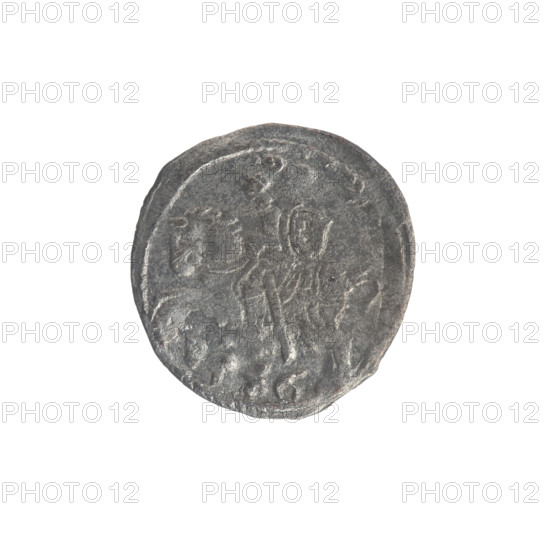 Lithuanian denarius, Sigismund II Augustus (King of Poland; 1544–1572), emblems of the Jagiellons dynasty; obverse: Polish eagle in the rim; reverse: Lithuanian Pursuer in the rim, below the year 1546; Grand Duchy of Lithuania, Vilnius; coin; diameter 12.6–13.0 mm; weight 0.33 g.