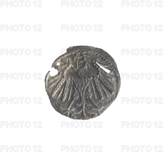 Lithuanian denarius, Sigismund II Augustus (King of Poland; 1544–1572); emblems of the Jagiellons dynasty; Polish coins; motifs: eagles (Polish eagle) and Pursuer (Lithuanian Pursuer). Obverse: Polish eagle in the rim. Reverse: Lithuanian Pursuer in the rim, below the year 1547. Date: 1547. Origin: Grand Duchy of Lithuania, Vilnius. Coin; diameter 11.0–12.0 mm; weight 0.21 g.