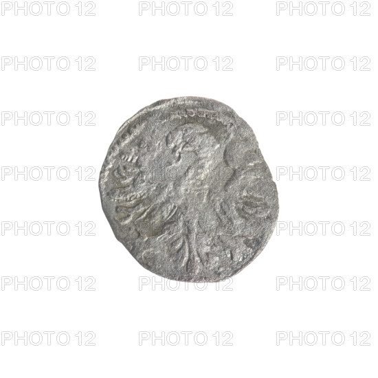 Lithuanian denarius, Sigismund II Augustus (King of Poland; 1544–1572); emblems of the Jagiellon dynasty; Polish eagle (obverse, in rim); Lithuanian Pursuer (reverse, in rim, below the year 1546); Grand Duchy of Lithuania, Vilnius; coin; diameter 11.8–13.0 mm; weight 0.22 g.