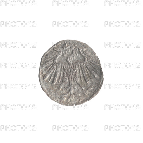 Lithuanian denarius, Sigismund II Augustus (King of Poland; 1544–1572); emblems of the Jagiellons dynasty; Polish eagle (obverse, in the rim); Lithuanian Pursuer (reverse, in the rim, below the year 1548); Grand Duchy of Lithuania, Vilnius; coin; diameter 11.5–12.5 mm; weight 0.29 g.