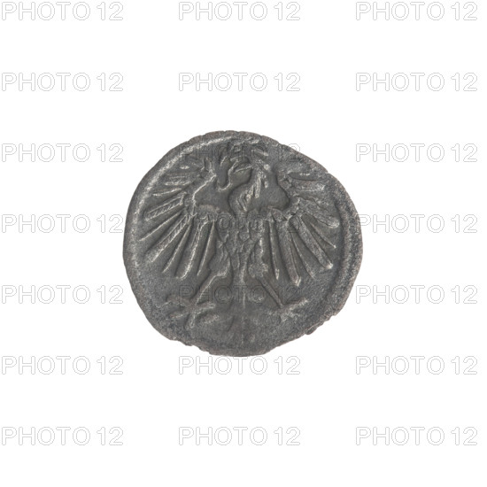 Lithuanian denarius, Sigismund II Augustus (King of Poland; 1544–1572); emblems of the Jagiellons dynasty; Polish coins; motifs: eagles (Eagle emblem) and Pursuer (Pursuer emblem, Lithuania). Obverse: Polish Eagle in the rim. Reverse: Lithuanian Pursuer in the rim, below the year 1548. Date: 1548. Origin: Grand Duchy of Lithuania, Vilnius, Poland. Coin; diameters 11.5 mm and 12.5 mm; weight 0.27 g.