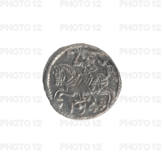 Lithuanian denarius, Sigismund II Augustus (King of Poland; 1544–1572); emblems of the Jagiellon dynasty; Polish eagle (obverse, in the rim) and Lithuanian Pursuer (reverse, in the rim, below the year 1549); dated 1549; Grand Duchy of Lithuania, Vilnius; coin; diameter ca. 12.2–12.6 mm; weight 0.28 g.