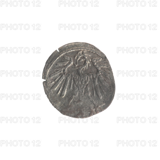 Lithuanian denarius, Sigismund II Augustus (King of Poland; 1544–1572); emblems of the Jagiellon dynasty; Polish Eagle (obverse, in the rim); Lithuanian Pursuer (reverse, in the rim, below the year 1551); dated 1551; Grand Duchy of Lithuania, Vilnius; coin; diameter 11.8–12.3 mm; weight 0.26 g.
