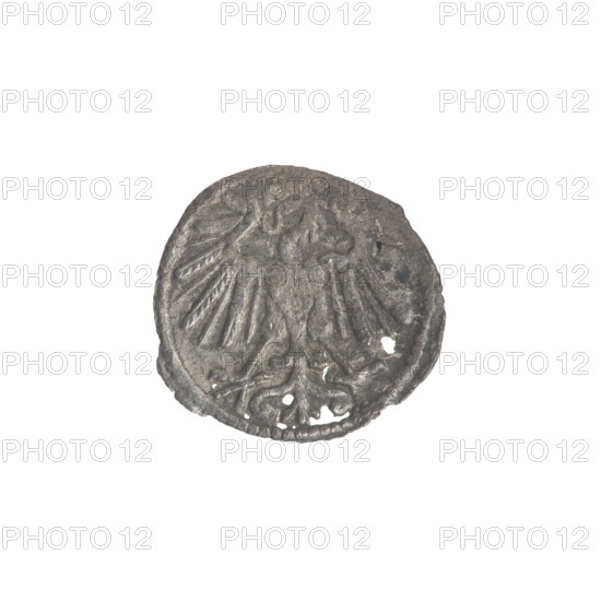 Lithuanian denarius, Sigismund II Augustus (King of Poland; 1544–1572); emblems of the Jagiellon dynasty; Polish coins; motifs: eagle (emblem) and Pursuer (emblem; Lithuania). Obverse: in the rim, Polish eagle. Reverse: in the rim, Lithuanian Pursuer; below the year 1551. Grand Duchy of Lithuania, Vilnius, Poland. Coin; diameter 12.0–12.8 mm; weight 0.26 g.