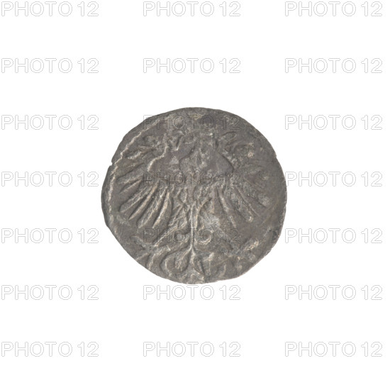 Lithuanian denarius of Sigismund II Augustus (King of Poland, 1544–1572). Obverse: Polish eagle in the rim. Reverse: Lithuanian Pursuer (Pogonia) in the rim, below the year 1553. Emblems of the Jagiellon dynasty. Grand Duchy of Lithuania, Vilnius. Coin; 1553. Diameter: 11.6–12.0 mm. Weight: 0.25 g.
