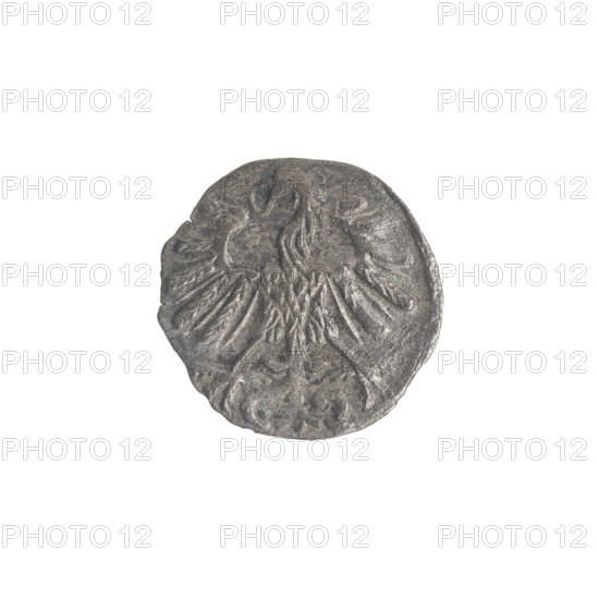 Lithuanian denarius, Sigismund II Augustus (King of Poland; 1544–1572); emblems of the Jagiellon dynasty; Polish coins; motifs: eagle (Polish Eagle) and Pursuer (Lithuanian Pursuer). Obverse: Polish Eagle in the rim. Reverse: Lithuanian Pursuer in the rim, below the year 1557. Date: 1557. Grand Duchy of Lithuania, Vilnius, Poland. Coin; diameter 12.0–12.6 mm; weight 0.24 g.